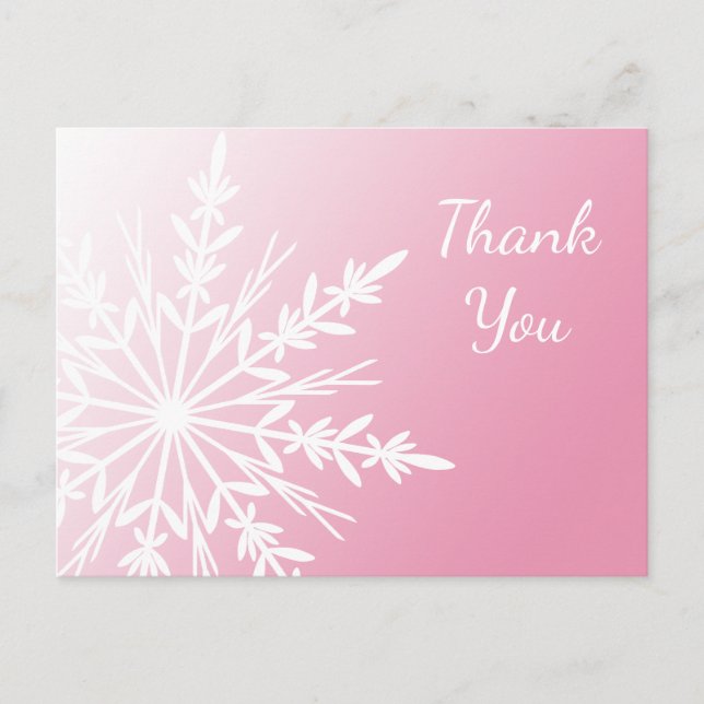 Carte Postale White Snowflake on Pink Winter Thank You (Devant)