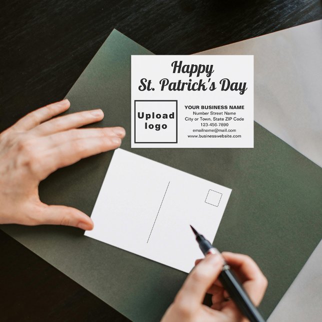 Carte postale White St Patrick Business Holiday (Business brand with St. Patrick greeting on white holiday postcard)