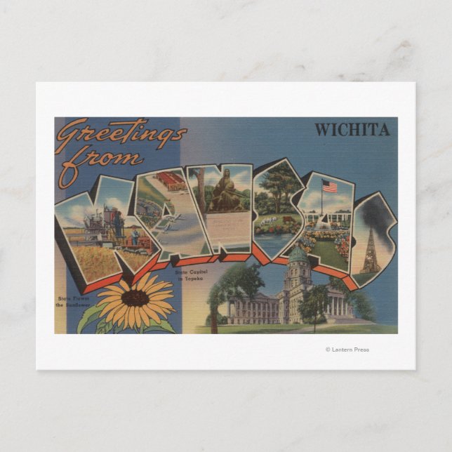 Carte Postale Wichita, Kansas - Scènes de grandes lettres (Devant)