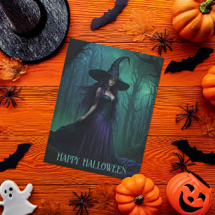 Carte Postale Wicked Halloween sorcière en violet et noir
