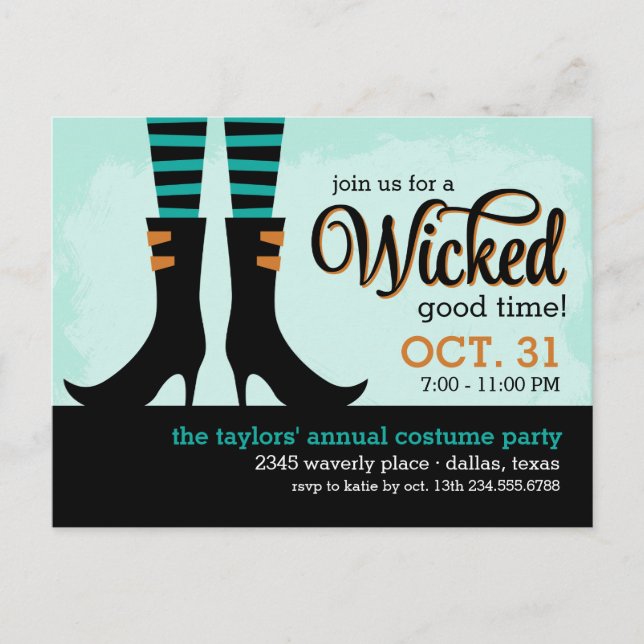 Carte Postale Wicked Witch Halloween Costume Fête Invitation (Devant)