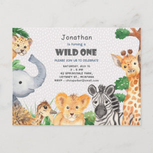 Carte Postale Wild One Jungle Camping Thème 1er anniversaire Inv