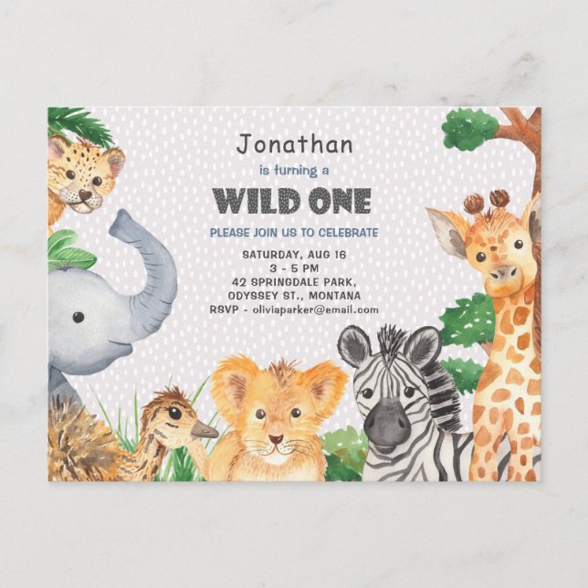 Carte Postale Wild One Jungle Camping Thème 1er anniversaire Inv (Devant)