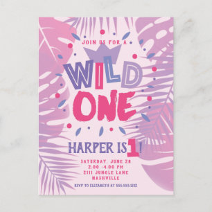 Carte Postale Wild One Jungle Thème Girl Premier anniversaire