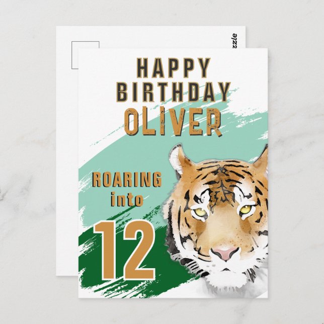 Carte Postale Wild Tiger Head Watercolor Birthday  (Devant / Derrière)