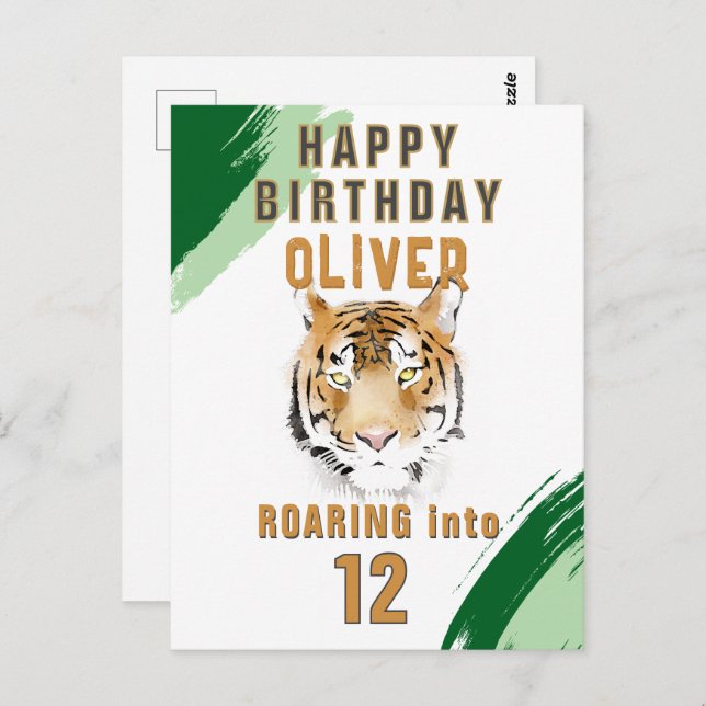 Carte Postale Wild Tiger Head Watercolor Birthday  (Devant / Derrière)