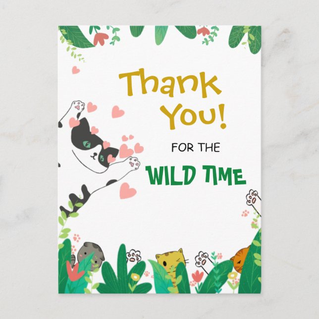 Carte Postale Wild Time Cute Tuxedo Kitty Chat Merci (Devant)