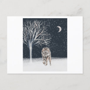 Carte Postale Wild wolf painted in watercolor during the winter