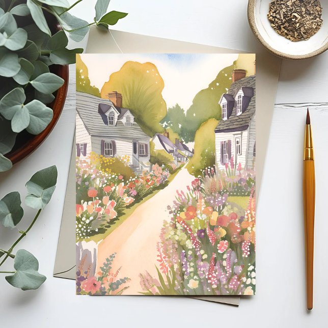 Carte Postale Wildflower Way | Coastal Beach Town Watercolor (Créateur téléchargé)