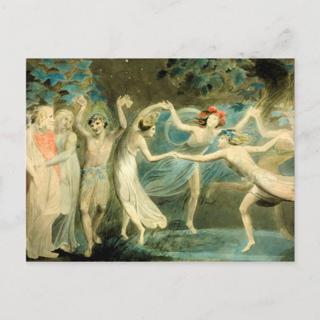 Carte Postale William Blake Oberon, Titania et Puck avec Fairie (Devant)
