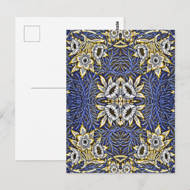 Carte Postale William Morris Blue et Gold Tulip Willow Design (Devant / Derrière)