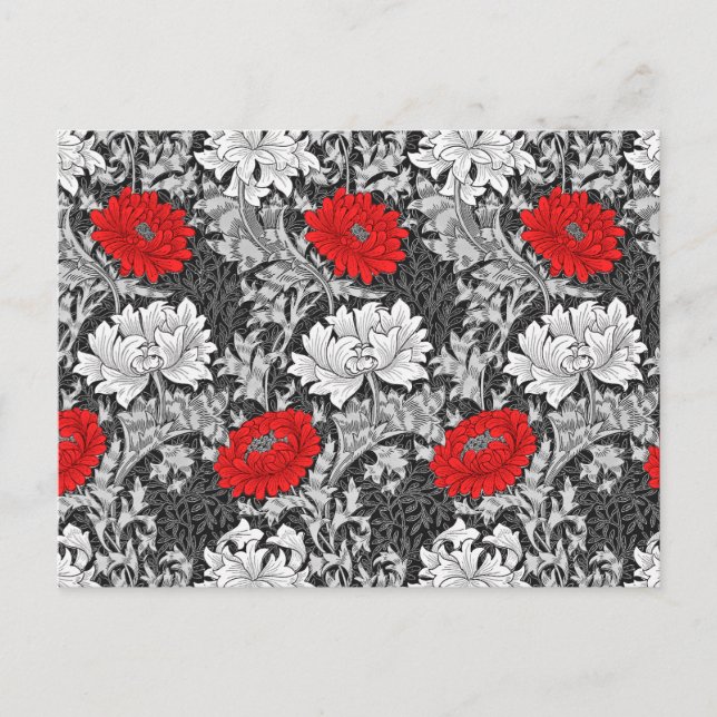 Carte Postale William Morris Chrysanthèmes, gris et rouge (Devant)