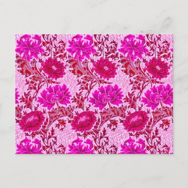 Carte Postale William Morris Chrysanthemums, Bourgogne et rose (Devant)