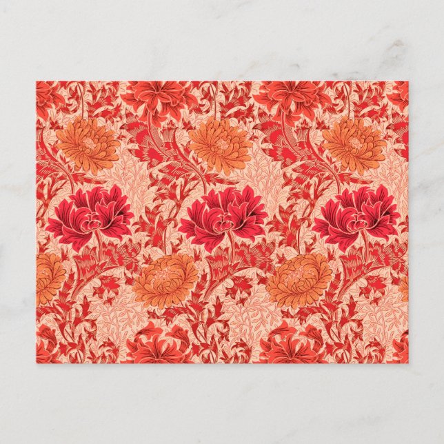 Carte Postale William Morris Chrysanthemums, Coral Orange (Devant)