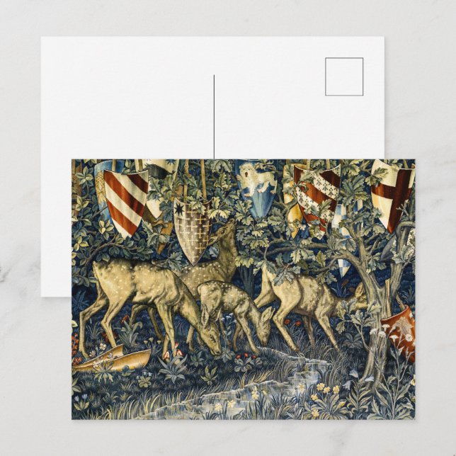 Carte Postale William Morris Deer et Shields dans le royaume ver (Devant / Derrière)