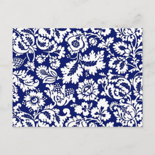 Carte Postale William Morris Floral Damask, Cobalt Blue & White