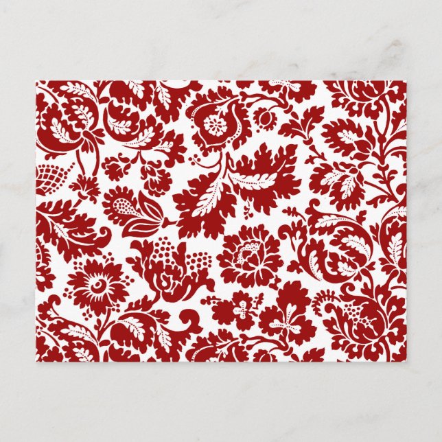 Carte Postale William Morris Floral Damask, Deep Red et White (Devant)
