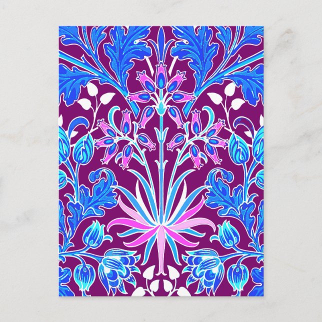 Carte Postale William Morris Hyacinth Imprimer, Aqua et Purple (Devant)