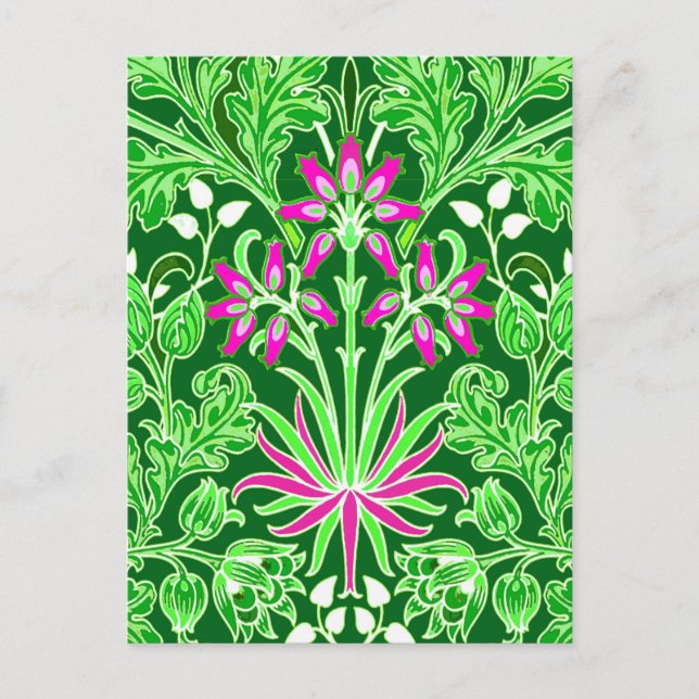 Carte Postale William Morris Hyacinth Print Lime & Emerald Green (Devant)