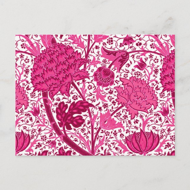 Carte Postale William Morris Jacobean Floral, Fuchsia Pink (Devant)