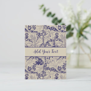 Carte Postale William Morris Motif Giroflée Bleu Antique