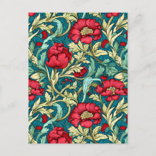 Carte Postale William Morris Motif inspiré des fleurs rouges