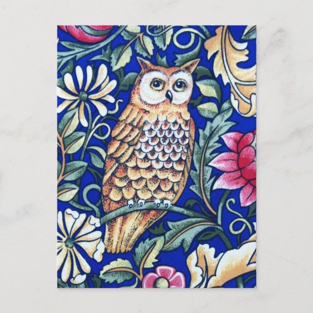 Carte Postale William Morris Owl Tapestry, Beige et Cobalt Blue (Devant)