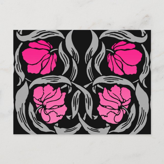 Carte Postale William Morris Pimpernel, Fuchsia rose et noir (Devant)