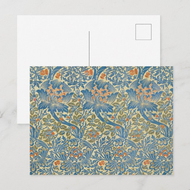 Carte Postale William Morris Rose & chardon Floral Blue (Devant / Derrière)