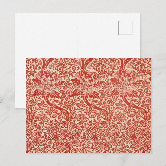 Carte Postale William Morris Rose & chardon Floral Rouge (Devant / Derrière)