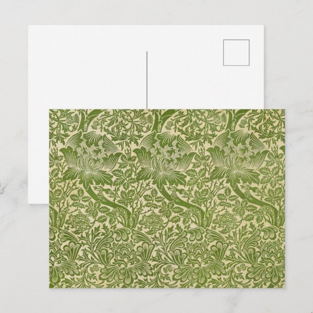 Carte Postale William Morris Rose et chardon vert floral (Devant / Derrière)