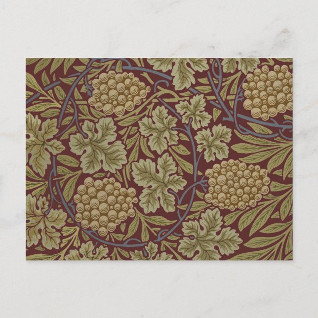 Carte Postale William Morris Vine Grappe Rouge Vert Art (Devant)