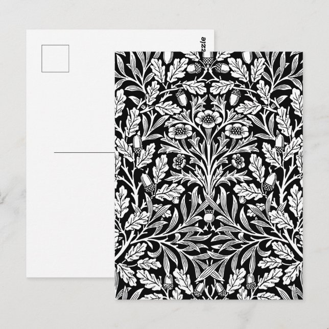 Carte Postale William Morris Vintage motif chêne noir et blanc (Devant / Derrière)