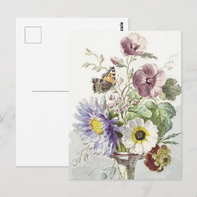 Carte Postale William vanLee Bouquet de fleurs avec un papillon (Devant / Derrière)