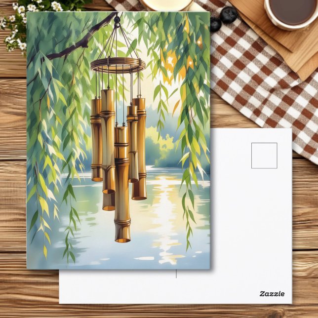 Carte Postale Willow plumant, Windchimes et lac (Créateur téléchargé)