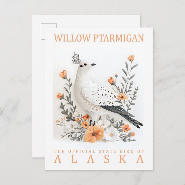 Carte Postale Willow Ptarmigan Bird of Alaska USA Travel (Devant / Derrière)