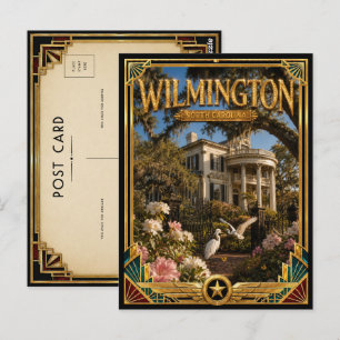 Carte Postale Wilmington Caroline du Nord Art Déco Doré Vintage