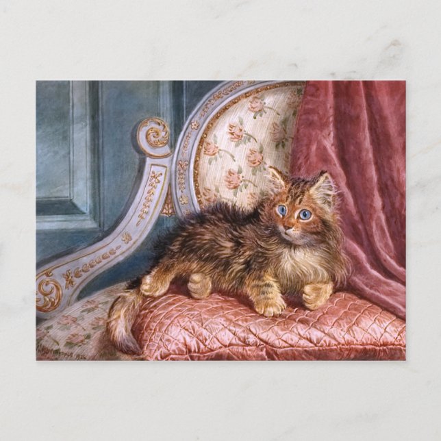 Carte Postale Wilson Hepple : Kitten Brown sur fauteuil (Devant)