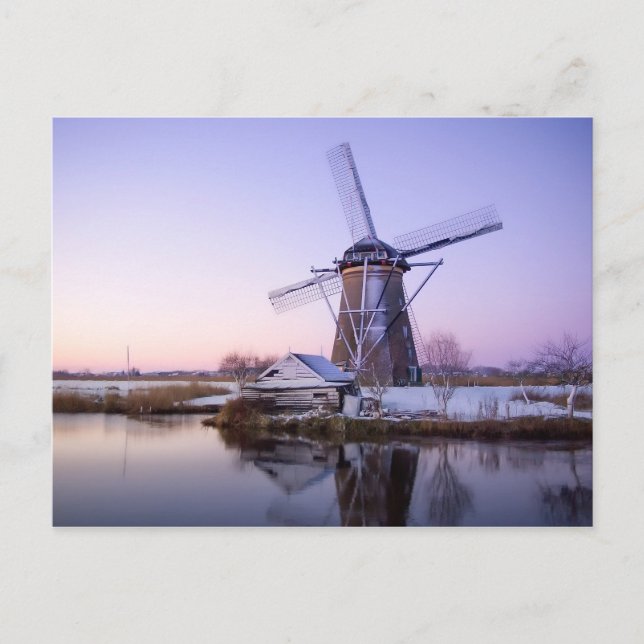 Carte Postale Windmill during sunrise, Holland postwinter card (Devant)