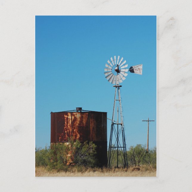Carte Postale Windmill West Texas et réservoir d'eau (Devant)