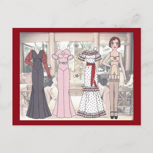 Carte Postale Winnie, poupée en papier Art déco de 1936 (Devant)