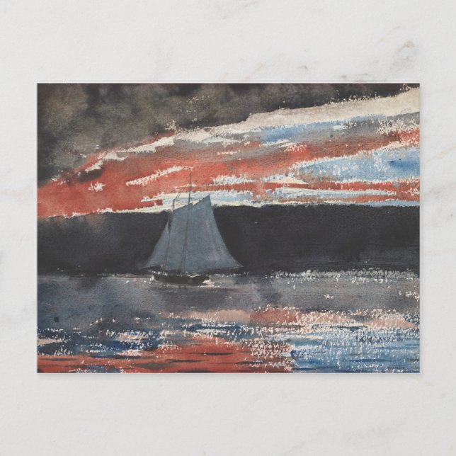 Carte Postale Winslow Homer - Schooner au coucher du soleil (Devant)