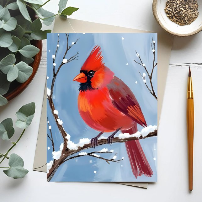 Carte Postale Winter Cardinal Red Bird Watercolor Painting (Créateur téléchargé)