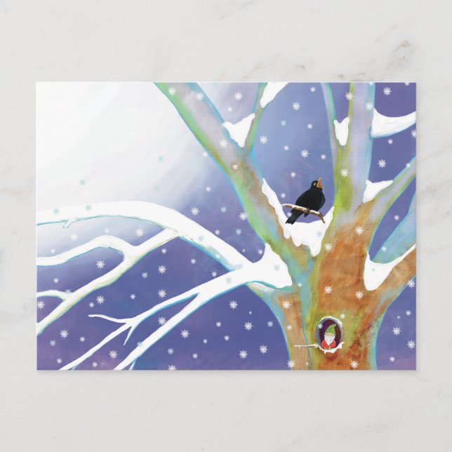 Carte Postale Winter Fairy Tale - Singing Blackbird and a gnome  (Devant)