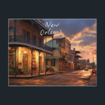 Carte postale "Winter Nights in New Orleans".<br><div class="desc">Découvrez la beauté enchanteresse de la Nouvelle-Orléans avec la carte postale "Winter Nights in New Orleans". Cette carte postale de haute qualité présente en hiver une photo magnifique et authentique d'une rue de la Nouvelle-Orléans. Le trottoir humide, les nuages épars dans le ciel crépusculaire, les lampadaires lumineux et les charmants...</div>