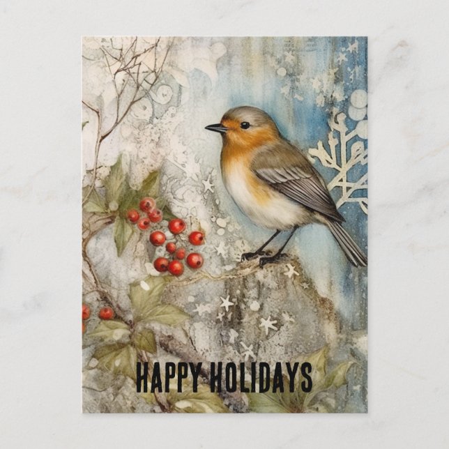 Carte Postale Winter Robin Joyeux Vacances (Devant)