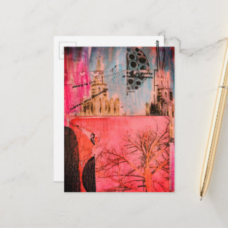 Carte Postale Winter Tree and Buildings Mixed Media Collage