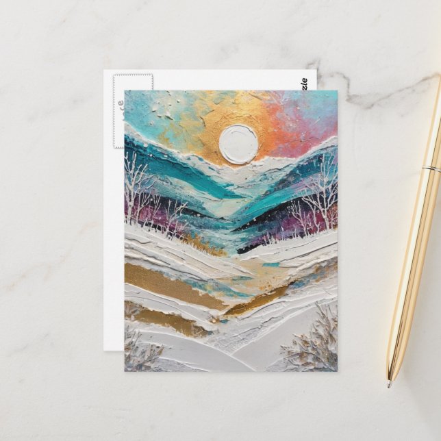 Carte Postale Winter Trees and Snow Painting (Devant/Arrière en situation)