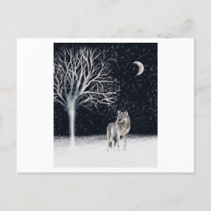 Carte Postale Winter watercolor painting of a wild wolf