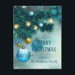 Carte Postale Winter Wonderland Blue Christmas Baubles<br><div class="desc">Blancs merveilleux d'hiver et carte de voeux Baubles de Noël bleu. Le texte peut être modifié en utilisant à droite le menu "Détails". Pour tout adapter à vos besoins, cliquez sur le bouton "Personnaliser" et vous pouvez modifier le style et la couleur du texte. D'autres couleurs sont disponibles. Veuillez me...</div>
